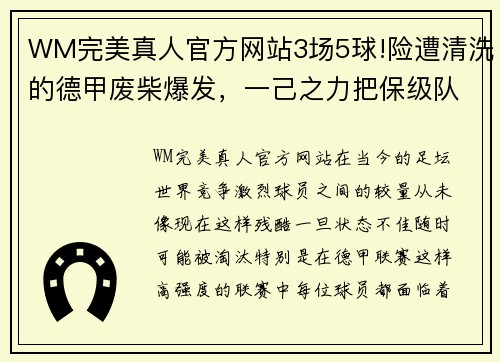 WM完美真人官方网站3场5球!险遭清洗的德甲废柴爆发，一己之力把保级队带到前三 - 副本 - 副本